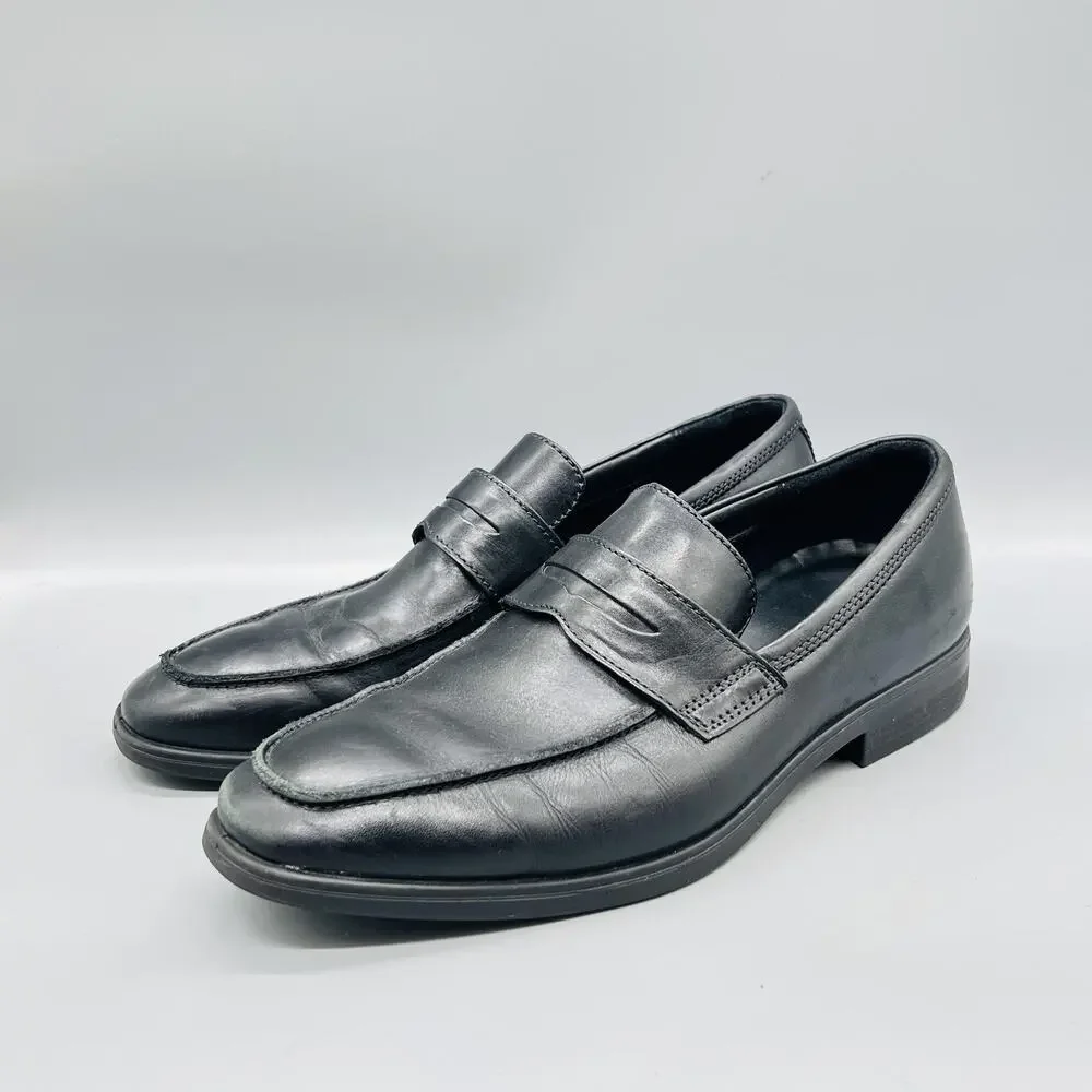 ECCO Shoes Mens 10 Black Leather Classic Penny Loafers Slip On Dress Comfort